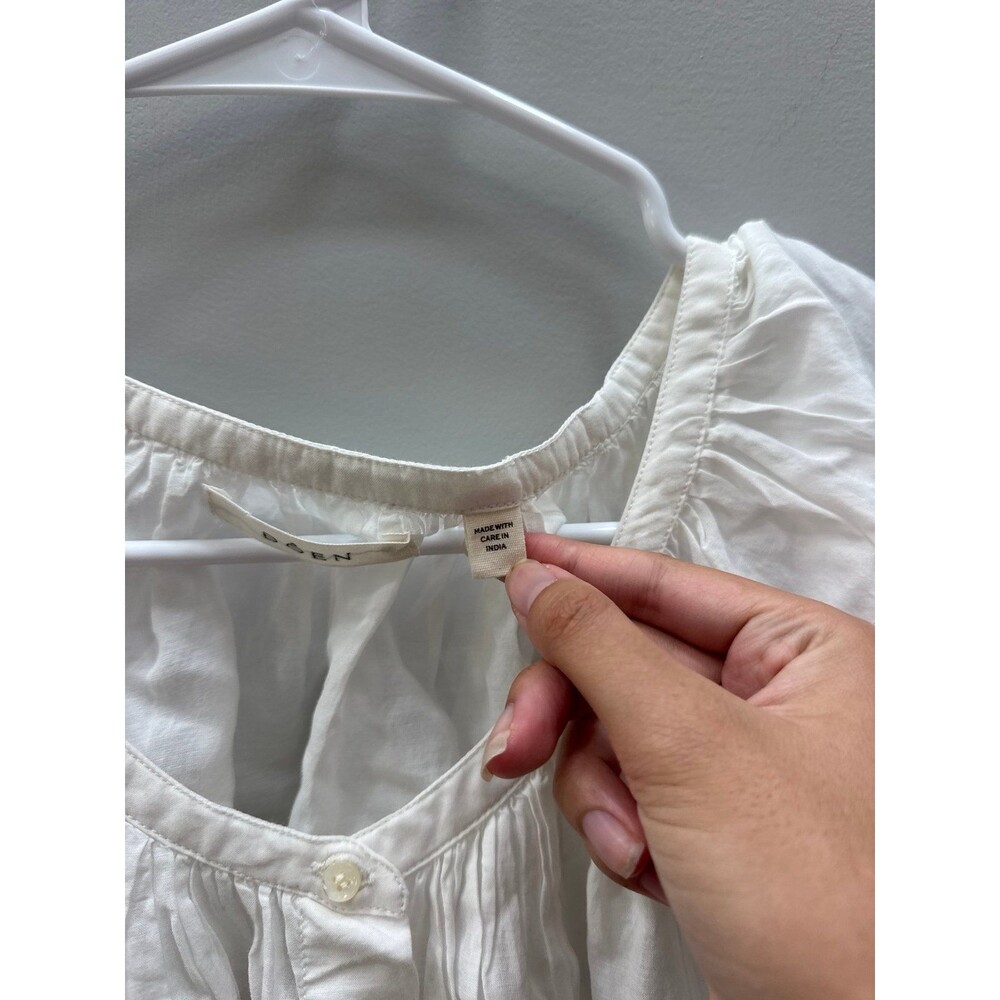 DÔEN June Top in Salt White Puff Sleeve Button Front Blouse Large - Picture 4 of 7